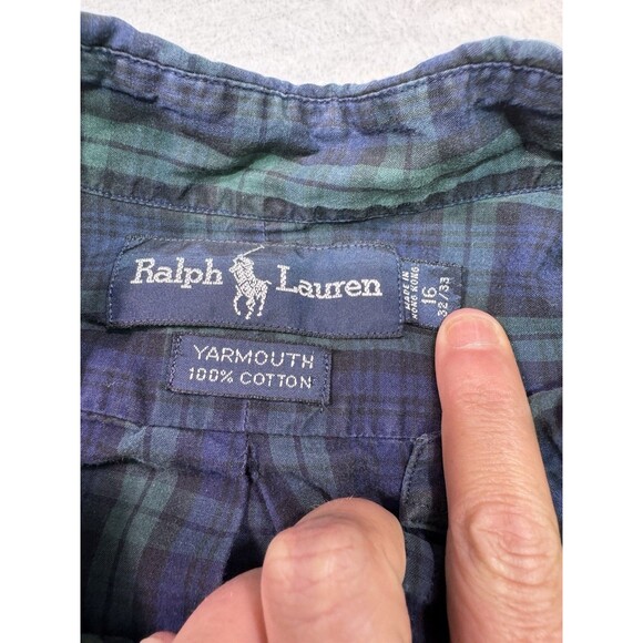 Polo Ralph Lauren Yarmouth 100% cotton Blue/Green Plaid 16 32/33 button up LS - Picture 8 of 12